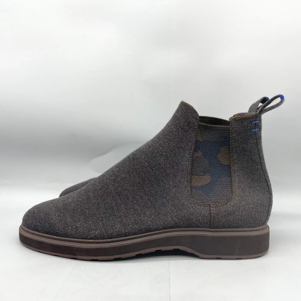 Rothys Mens 12 The Merino Chelsea Boots Shoes Wool Brown Camo Slip On‎ Casual